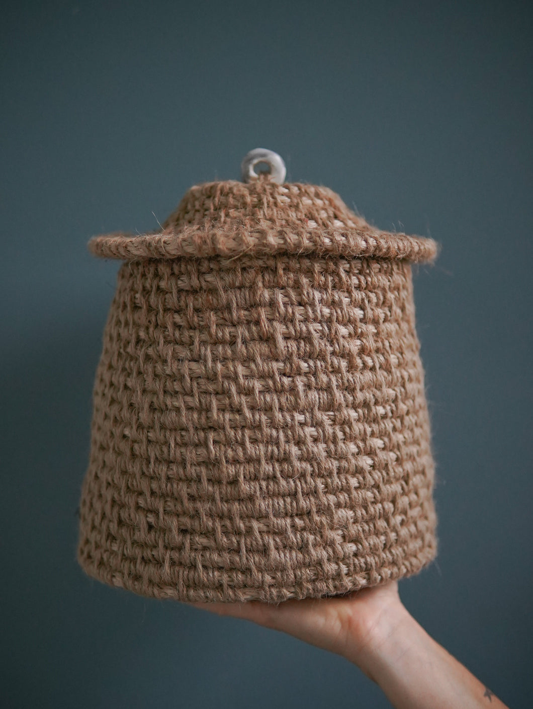 Hand Woven Tapered Lidded Basket