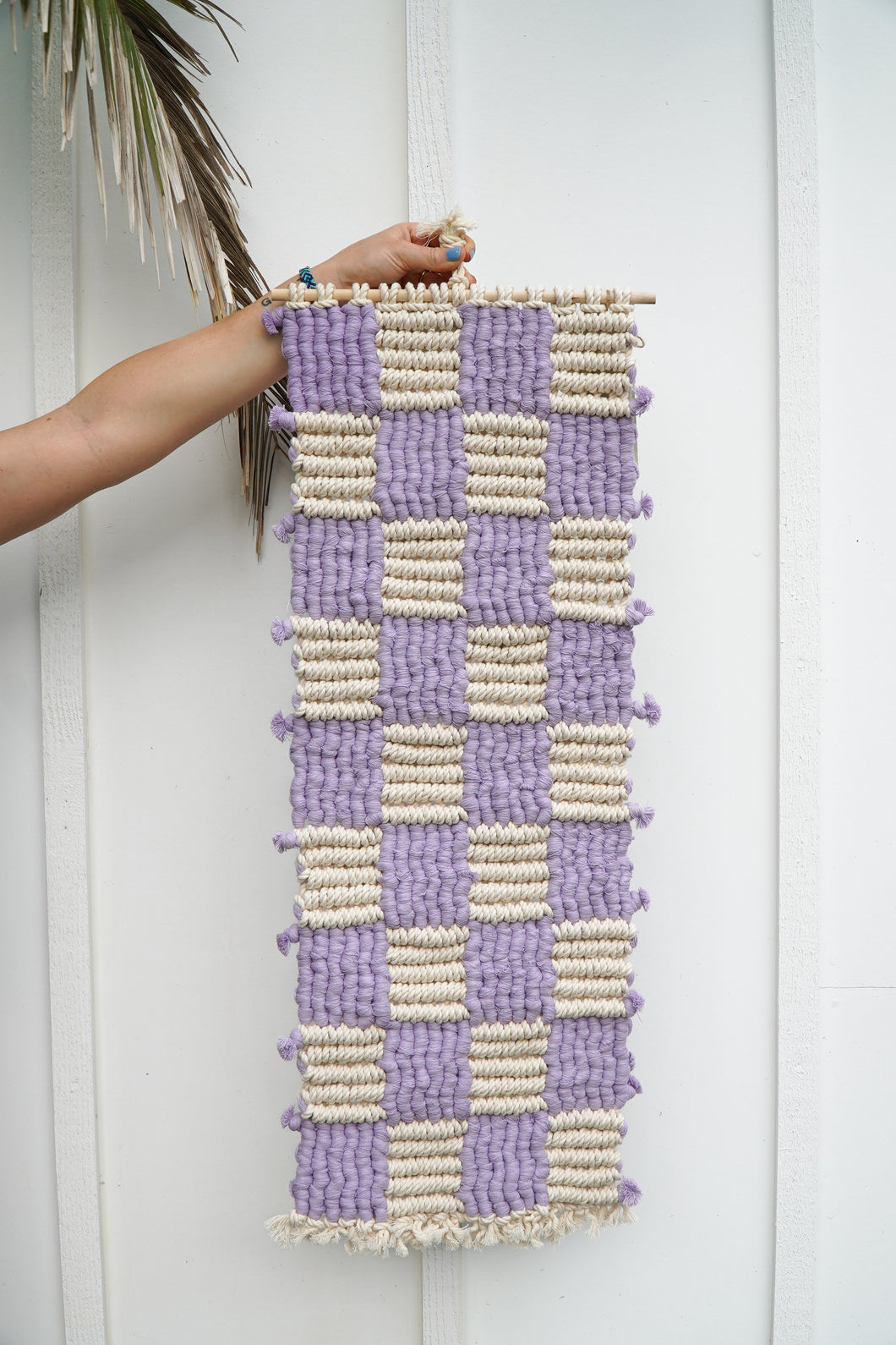 Lilac + Natural Checkered Macrame Textile | Medium