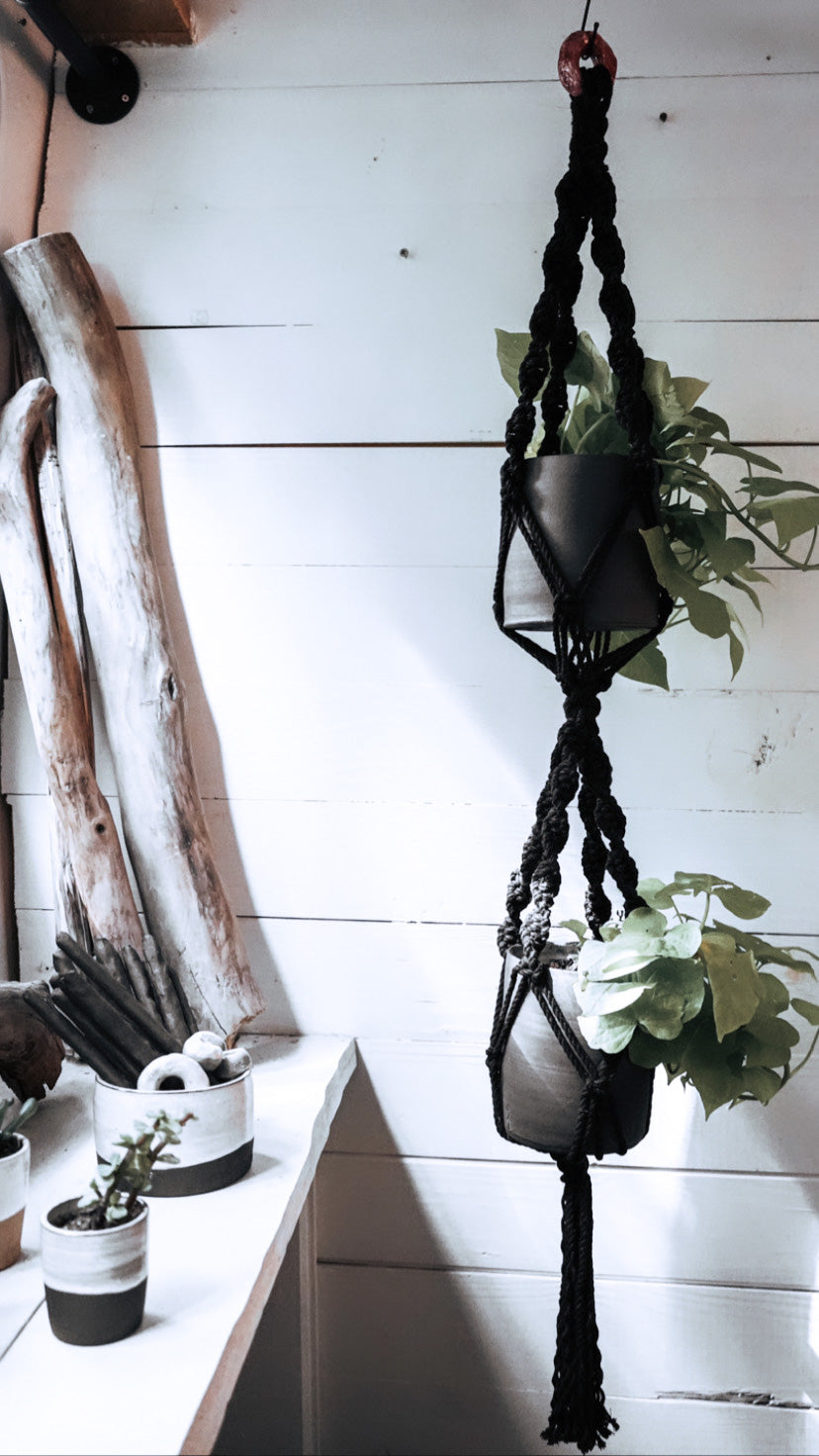 Double Spiral Plant Hanger | Black + THrō Ceramics Beads