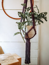 Load image into Gallery viewer, Square Knot Plant Hanger | Purple + Sage Ceramic Loop
