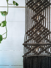 Load image into Gallery viewer, Macrame Textile | Chocolate + Natural Ceramic Dowel
